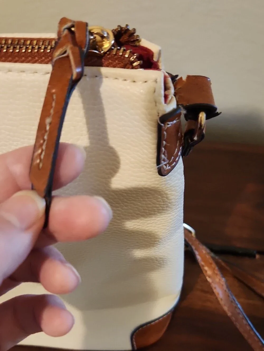 Dooney & Bourke Cream and Brown Leather-Trim Crossbody